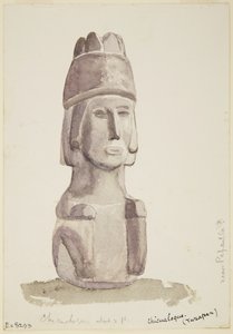 2 Fuß hohe Steinstatue eines menschlichen Kopfes aus Chicualoque, in der Nähe von Papantla von Adela Breton