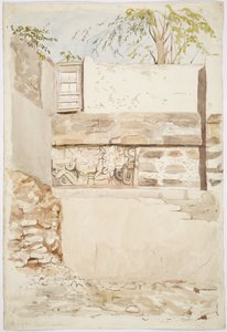 Ein Steinrelief in einer Hauswand aus Izamal, Yucatan, Mexiko von Adela Breton
