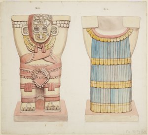 Karyatide XIV aus der äußeren Kammer, Oberer Tempel der Jaguare (Tempel A), Großer Ballspielplatz, Chichen Itza, Mexiko von Adela Breton
