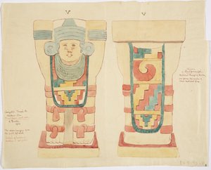 Karyatide aus der äußeren Kammer, Oberer Tempel der Jaguare (Tempel A), Ballspielplatz, Chichen Itza von Adela Breton
