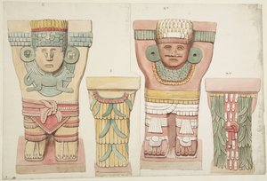 Karyatiden II und XV aus der äußeren Kammer, Oberer Tempel der Jaguare, Chichen Itza, Mexiko