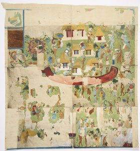 Wandgemälde vom Nordpaneel an der Westwand, Tempel A, Großer Ballspielplatz, Chichen Itza, Yucatan, Mexiko