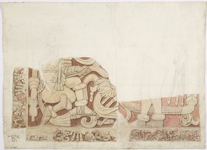 Teil eines Altars im Oberen Tempel der Jaguare, Tempel E, Chichen Itza, Mexiko