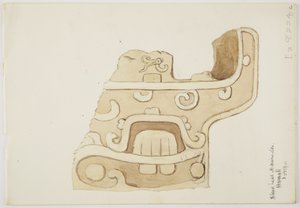 Ruinen/Steinreliefs am Tempel von Uxmal, Mexiko, Darstellung eines Teils der Steinschnitzerei von Adela Breton