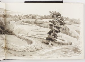 Skizzenbuch mit Tinten- und Graphitzeichnungen und Aquarellen