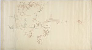 Abzeichnung eines Wandgemäldes aus Casa de Monjas, Chichen Itza, Mexiko, Gewölbe in großer Kammer