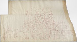 Abzeichnung eines Wandgemäldes von der Decke des südlichen Gewölbes, Oberer Tempel der Jaguare, Chichen Itza, Mexiko