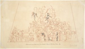 Abzeichnung eines Wandgemäldes aus dem südlichen Gewölbe, innere Kammer, Oberer Tempel der Jaguare, Chichen Itza, Mexiko von Adela Breton