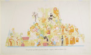 Wandmalerei aus dem unteren Teil des Daches, Südende der inneren Kammer, Tempel A, Chichen Itza, Mexiko von Adela Breton