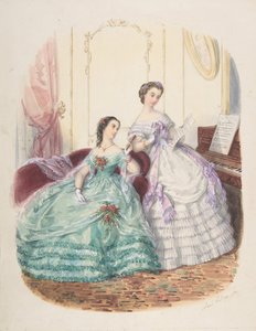 Modestudie: Zwei Frauen im Abendkleid, ca. 1860 von Adèle Anaïs Colin