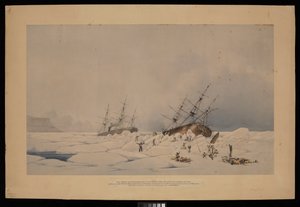 H.M.S. Phoenix und die Breadalbane im Moment, als letztere zerquetscht und versenkt wurde
