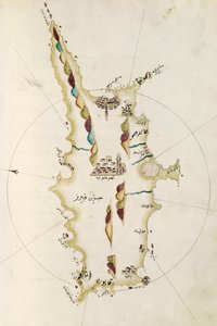 Karte der Insel Zypern, Illustration aus dem Portolano-Atlas von Admiral Piri Reis von Admiral Piri Reis