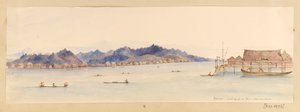 Borneo - Blick vom Haus auf den Fluss, aus West Indies, North American and Borneo scrapbook, ca. 1845 von Admiral Sir Edward Gennys Fanshawe