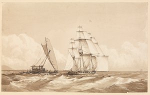 Doppelkanoe vor Moalu, Feejee-Inseln, 26. September 1849 [Fidschi] von Admiral Sir Edward Gennys Fanshawe