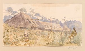 Dorf des Stang-Stammes aus Westindien, Nordamerika und Borneo-Sammelalbum von Admiral Sir Edward Gennys Fanshawe