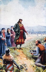 Karl IV. inspiziert Trauben während seiner Förderung des Weinbaus in Böhmen, frühes 20. Jahrhundert von Adolf (after) Liebscher