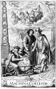 Frontispiz zu Machina Coelestis von Johannes Hevelius, graviert von Jeremias Falck, 1673