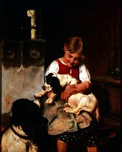Junges Mädchen mit Welpen von Adolf Eberle