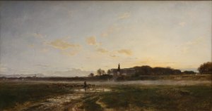 Die Theresienwiese mit der Bavaria bei Abendlicht