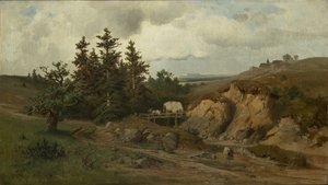 Landschaft mit einer Holzbrücke von Adolf Kosárek