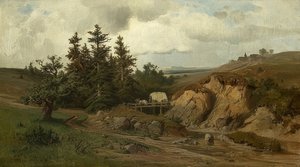 Landschaft mit einer Holzbrücke von Adolf Kosárek