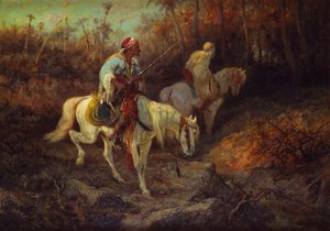 Arabische Reiter am Waldrand von Adolf Schreyer