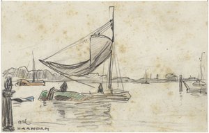 Segelschiffe auf der Zaan bei Zaandam von Adolf le Comte