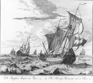 „Die Heringsbüsen laufen aufs Meer hinaus“ (Nr. 11 aus der Serie über den Heringsfang) von Adolf van der Laan