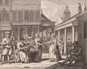„Das Feilbieten und Verkaufen des Herings“ (Nr. 14 aus der Serie Heringsfang) von Adolf van der Laan