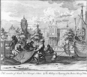 „Das Reparieren oder Flicken der Heringsnetze“ (Nr. 17 aus der Serie über den Heringsfang) von Adolf van der Laan