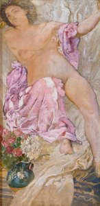 Frau mit Blumen / nackte Frau mit Rosen von Adolfo de Carolis