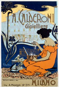 Werbeplakat für Calderoni Juwelier in Mailand, ca. 1920 von Adolfo Hohenstein