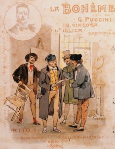 Postkarte von Adolf Hohenstein (1854-1928) zur ersten Aufführung von La Bohème