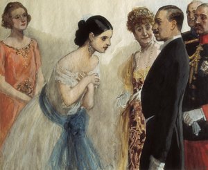 Vorstellung einer Dame bei Alfonso XIII von Spanien (1886-1941). Gemälde von Adolfo Lozano Sidro (1872-1935). Privatsammlung. von Adolfo Lozano Sidro