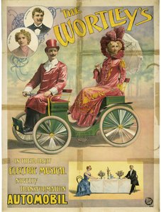 Die Wortleys in ihrer großen elektrischen musikalischen Neuheitstransformation Automobil, 1896