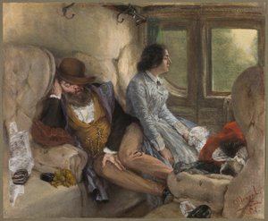 In einem Eisenbahnwagen (Nach einer Nachtfahrt) von Adolph Friedrich Erdmann von Menzel