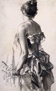 Rückenansicht einer Dame von Adolph Menzel