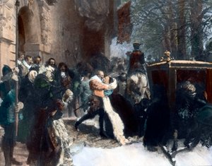 Schwedischer König Gustav Adolf begrüßt seine Frau, Maria Eleonora von Brandenburg (Gemälde) von Adolph Friedrich Erdmann von Menzel