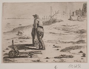 Küstenpartie mit stehendem Fischer von Johan Adolph Kittendorff