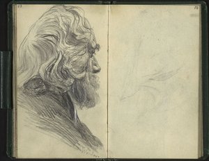 Bärtiger Mann im verlorenen Profil von Adolph Menzel