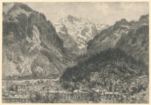 Blick über Interlaken auf das Jungfrau-Massiv von Adolph Menzel
