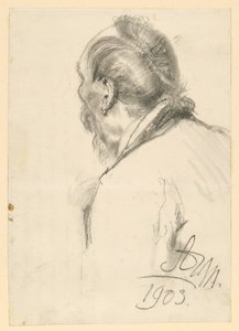 Brustbild eines bärtigen Mannes nach links, halb in Rückenansicht von Adolph Menzel