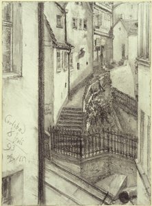 Die Stiegengasse in Karlsbad von Adolph Menzel
