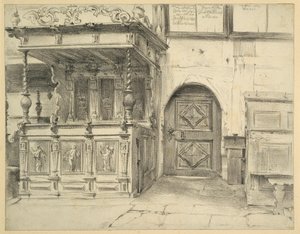 Gestühl und Tür in der Friedenskirche in Jauer von Adolph Menzel