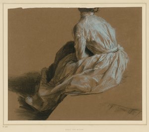 Gewandstudie einer sitzenden Dame in Rückenansicht von Adolph Menzel