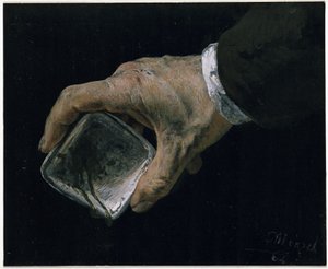 Hand des Künstlers mit Farbnapf von Adolph Menzel