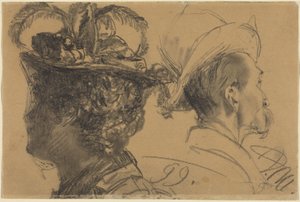 Köpfe eines Mannes und einer Frau von Adolph Menzel