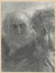 Köpfe zweier alter bärtiger Männer von Adolph Menzel