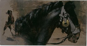 Kopf eines Pferdes und Hund von Adolph Menzel