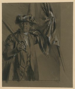 Kurt Christoph Graf von Schwerin, preußischer Generalfeldmarschall mit Fahne und Degen, Modellstudie zu "Aus König Friedrichs Zeiten. Kriegs und Friedenshelden", 1856 von Adolph Menzel